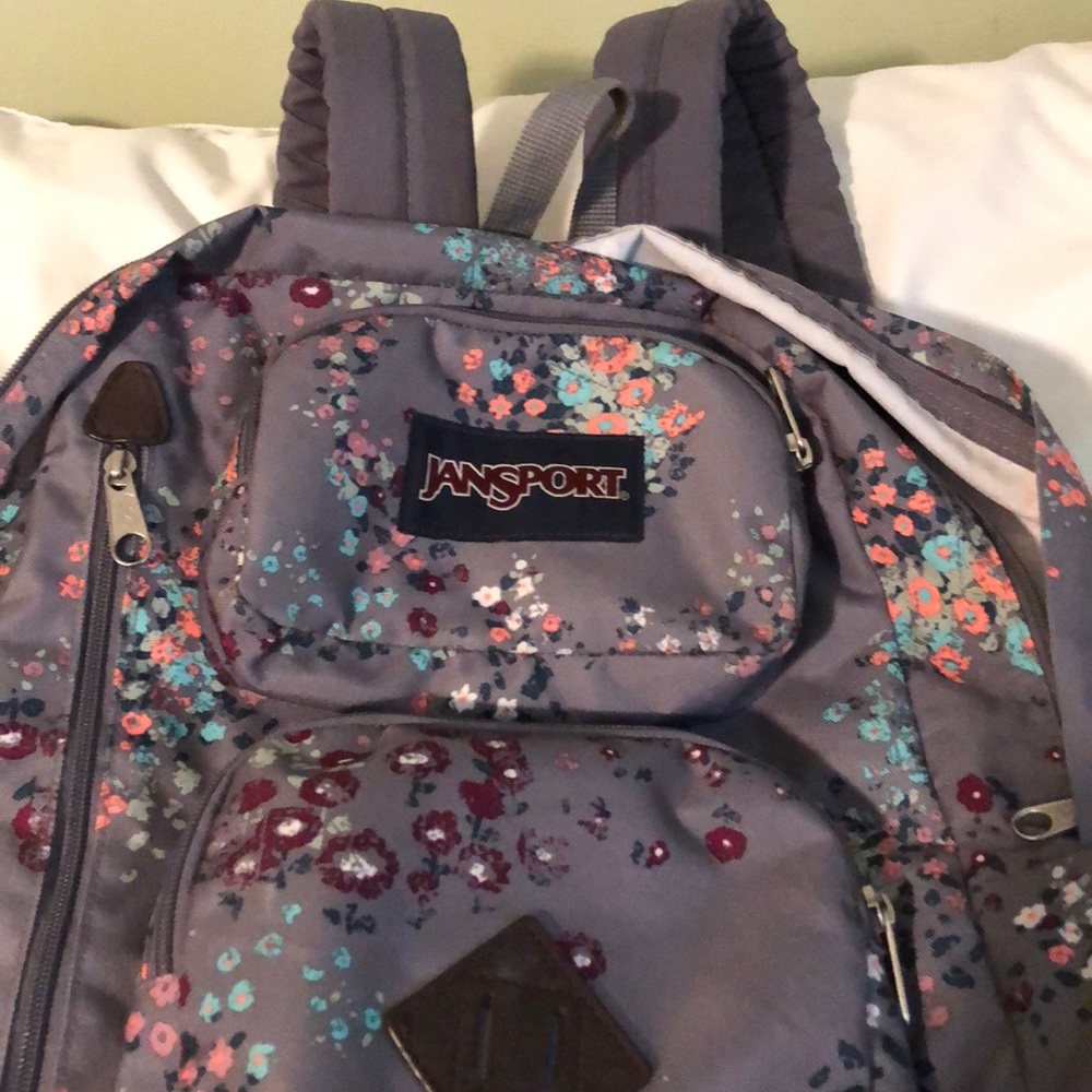 Jansport backpack - gray/red/pink/green/orange.